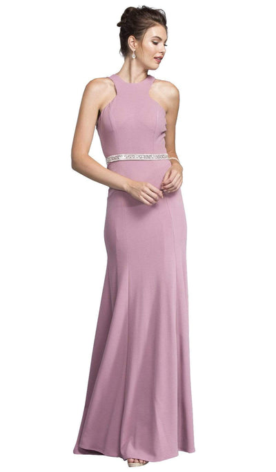 Cut-In Shoulder Long Evening Dress with Train Evening Dresses XXS / Mauve