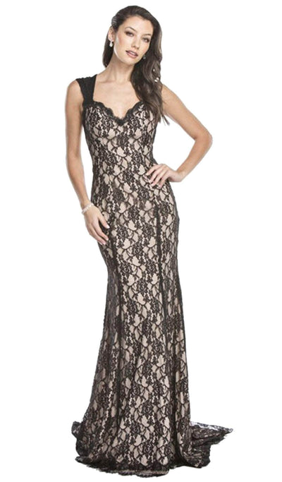 Cut out Back Lace Wedding Dress Evening Dresses XXS / Black-Nude