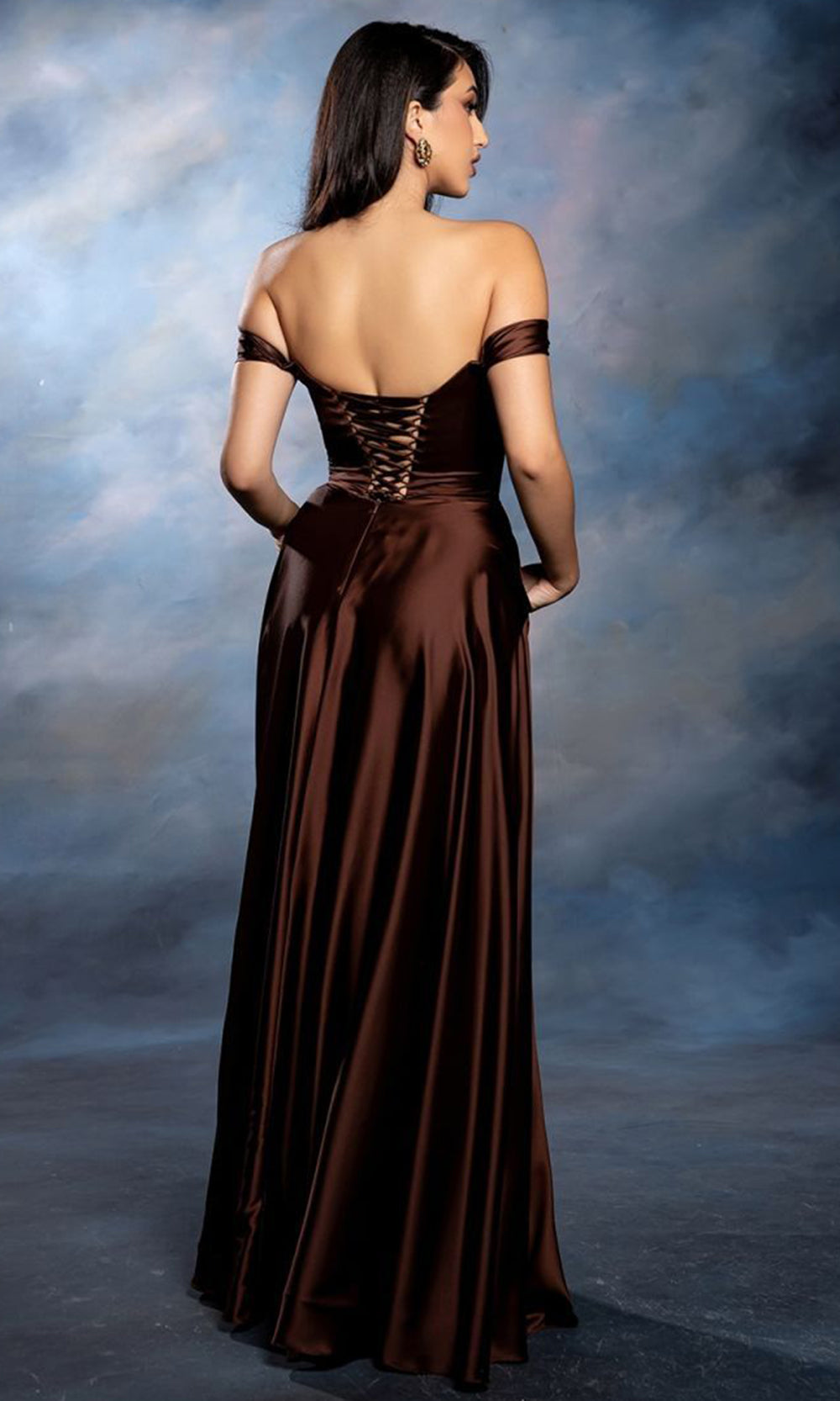 May Queen MQ2187B - Pleated Red Carpet A Line Dress Evening Dresses in Brown 