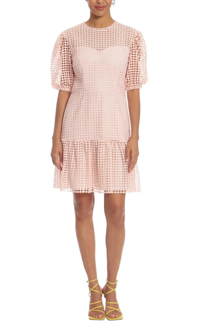 Donna Morgan D8047M - Puff Sleeve Textured Lace Short Dress Wedding Guest