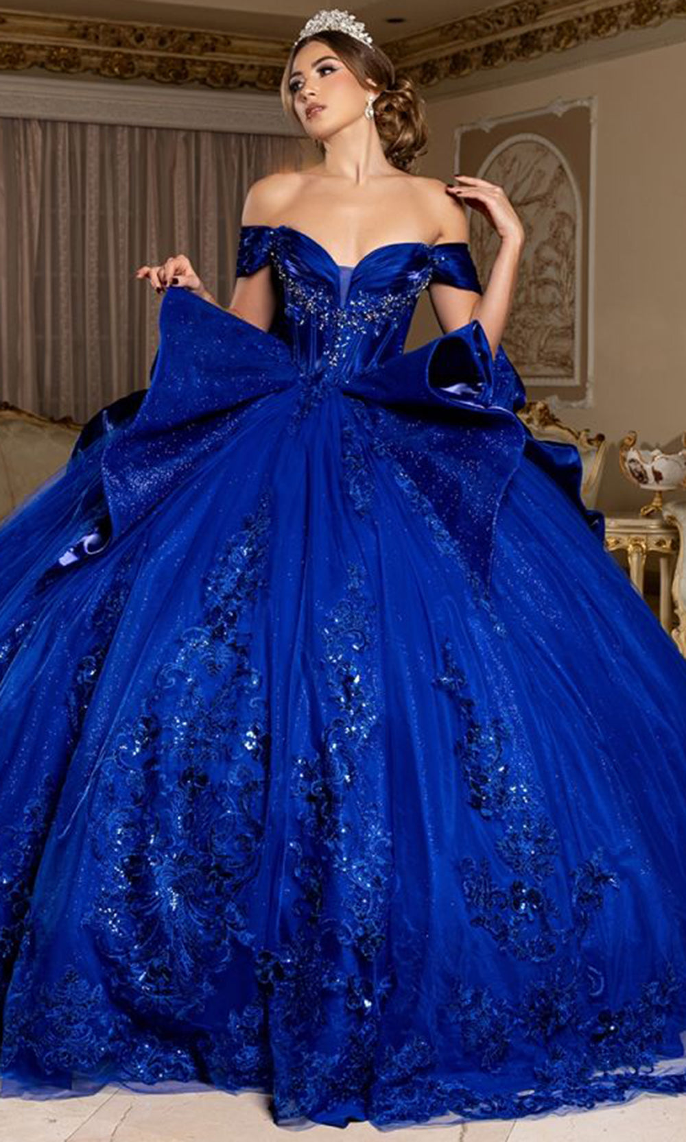 May Queen LK297 - Bow Accent Ballgown Evening Dress Quinceanera Dresses in Blue 