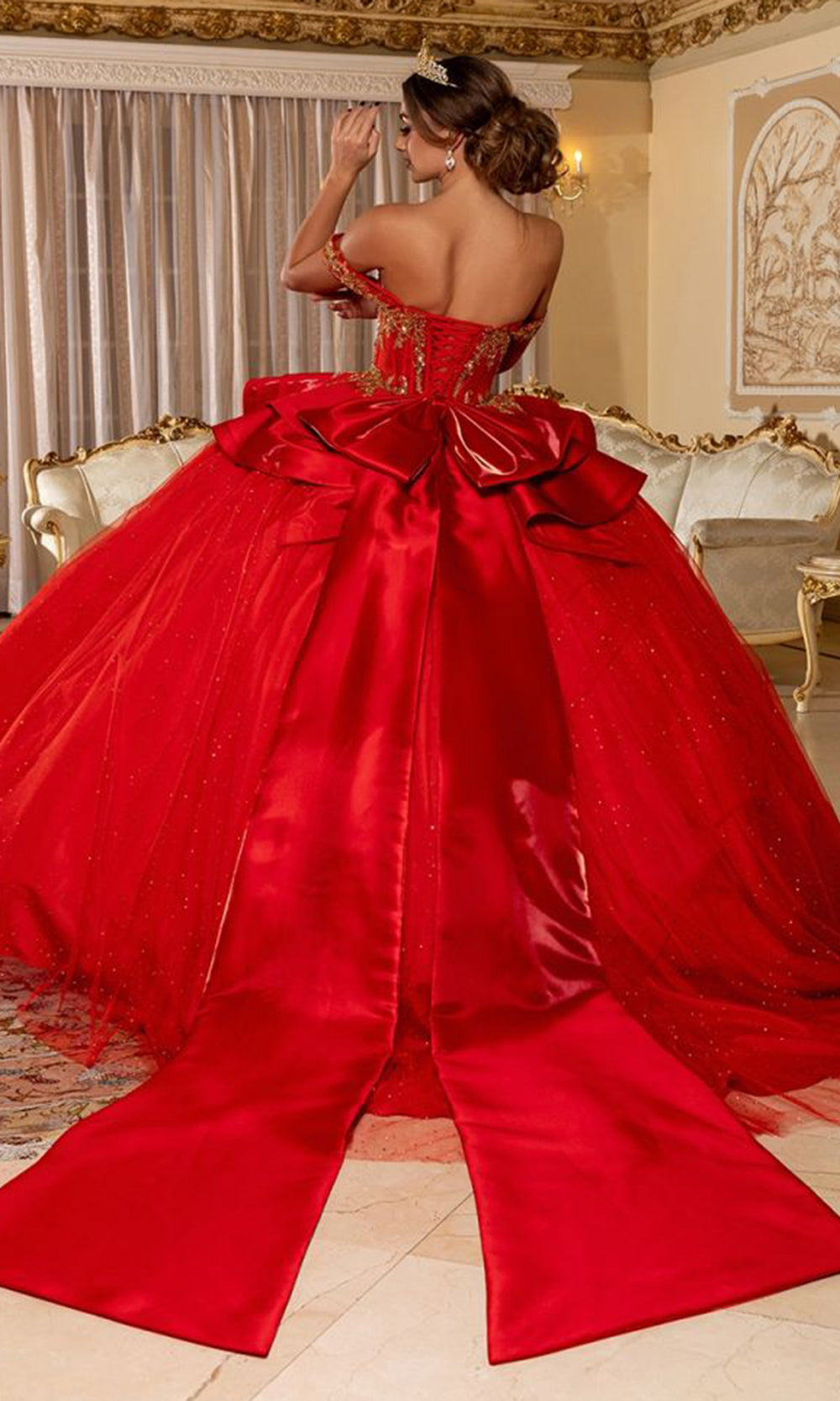 May Queen LK301 - Off Shoulder Embellished Ballgown Quinceanera Dresses in Red 