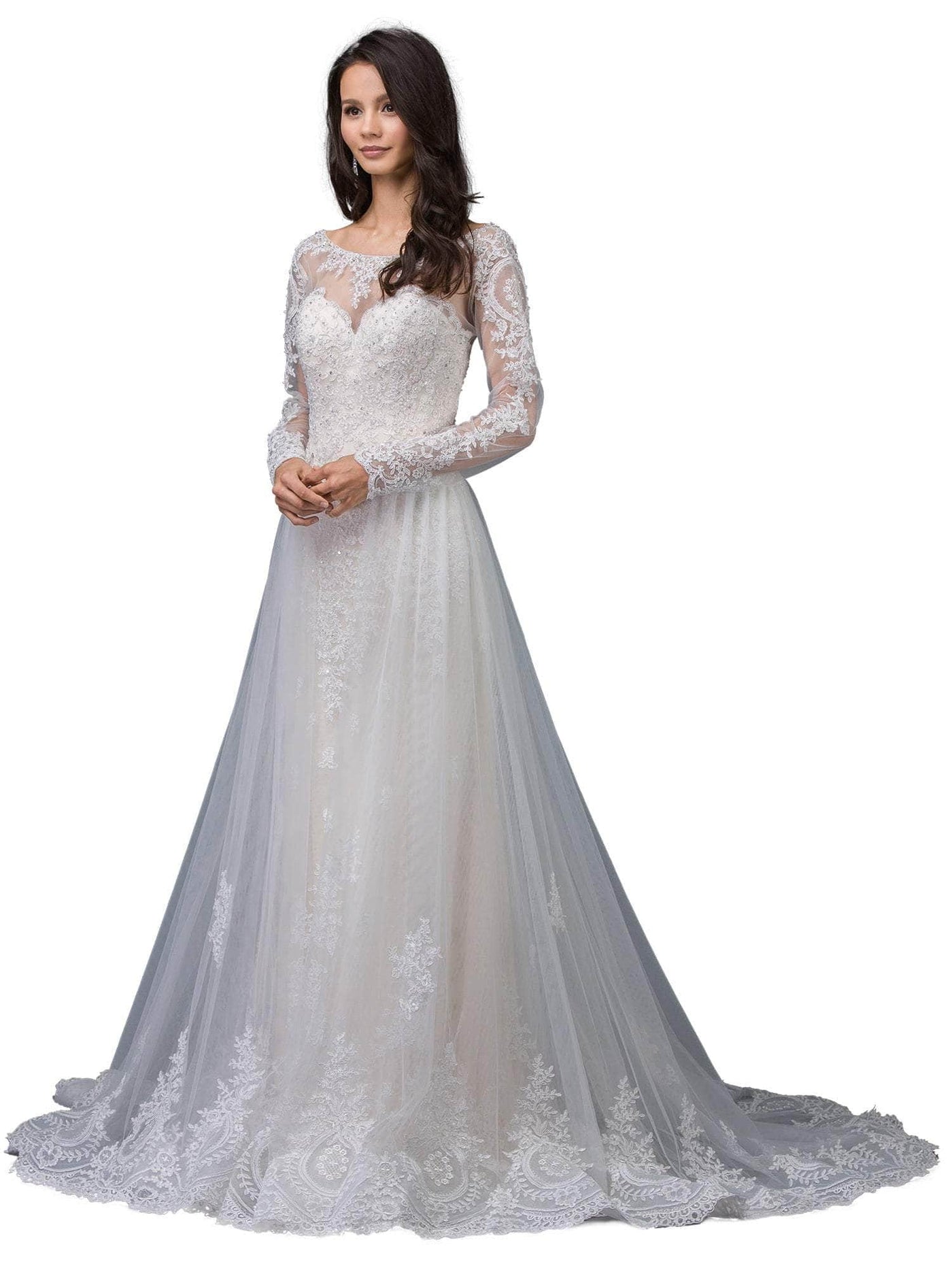 Dancing Queen 0009 - Long Sleeve Lace Applique Wedding Gown Special Occasion Dresses