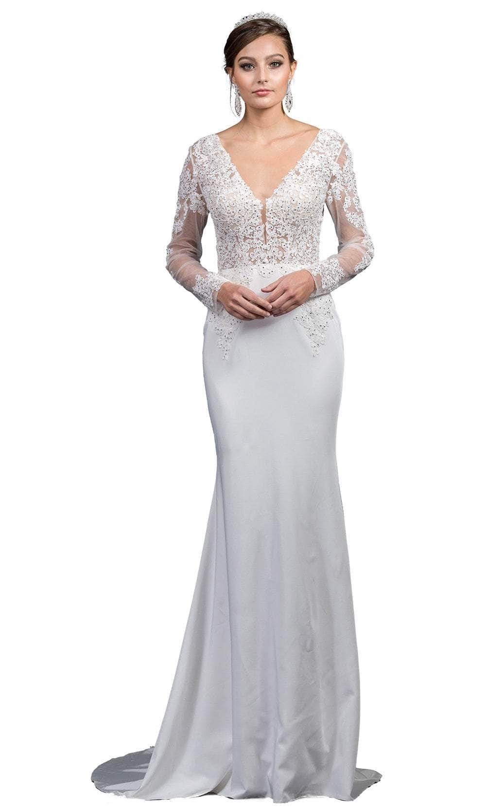 Dancing Queen 0052 - Long Sleeve V-Back Wedding Gown Wedding Dresses XS /  Off White