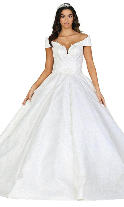 Dancing Queen 0107 - Embroidered Off-Shoulder Ballgown Quinceanera Dresses XS /  Off White
