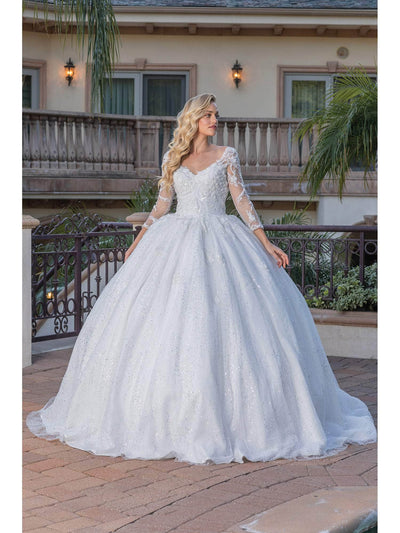 Dancing Queen 0185 - Sheer Sleeve V-Neck Ballgown Special Occasion Dresses