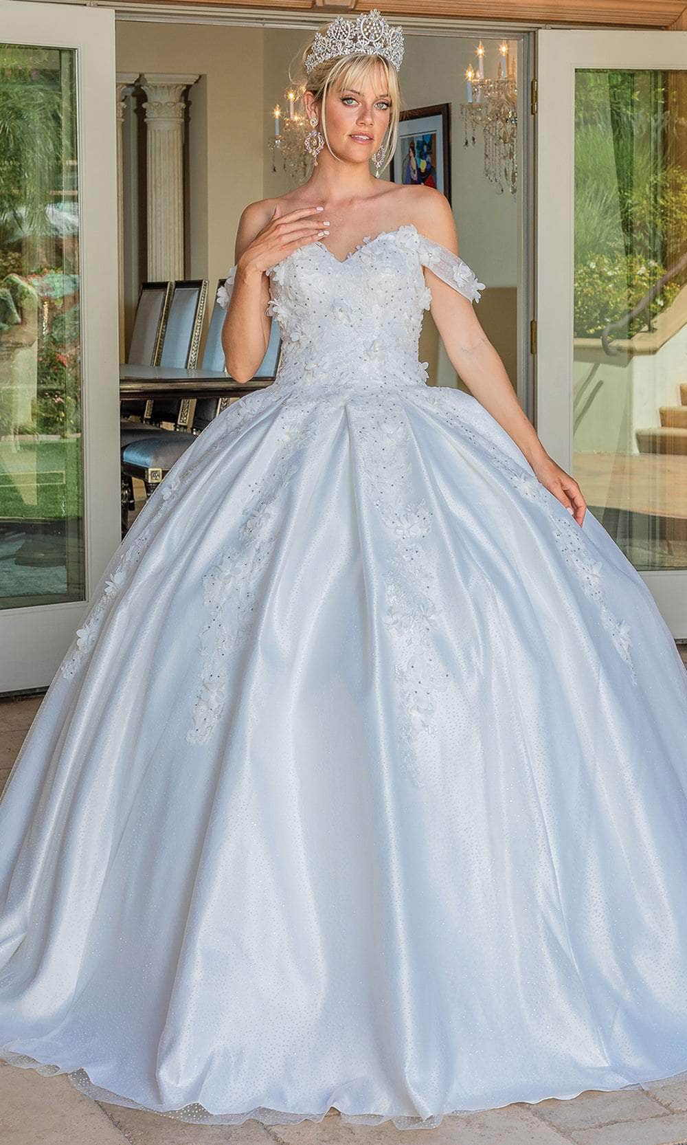 Dancing Queen Danq_0239 - Long Ballgown Dress - Off-Shoulder, 3D Floral Applique, Embroidered, Lace-Up Tie Closure ADASA Dancing Queen Danq_0239 - Long Ballgown Dress - Off-Shoulder, 3D Floral Applique, Embroidered, Lace-Up Tie Closure ADASA