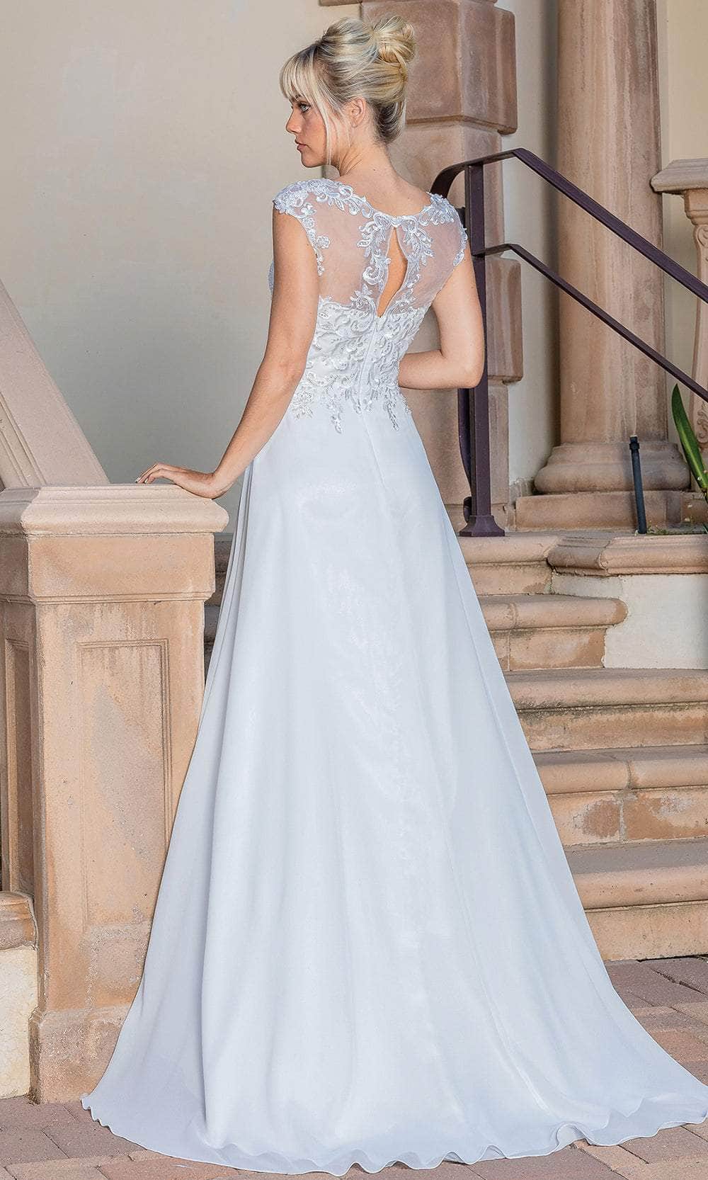 Dancing Queen Danq_0251 - Long A-Line Dress - Cap Sleeves, Embroideries, Illusion Lace Neckline, Back Keyhole, Back Zipper Closure, Train 3XL / Off Dancing Queen Danq_0251 - Long A-Line Dress - Cap Sleeves, Embroideries, Illusion Lace Neckline, Back Keyhole, Back Zipper Closure, Train 3XL / Off