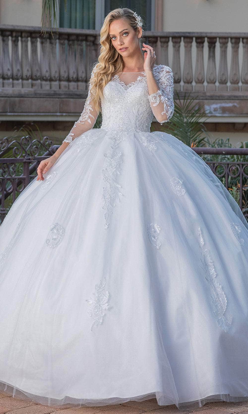 Dancing Queen 0264 - Long Sleeve Illusion Neck Ballgown Quinceanera Dresses XS /  Off White