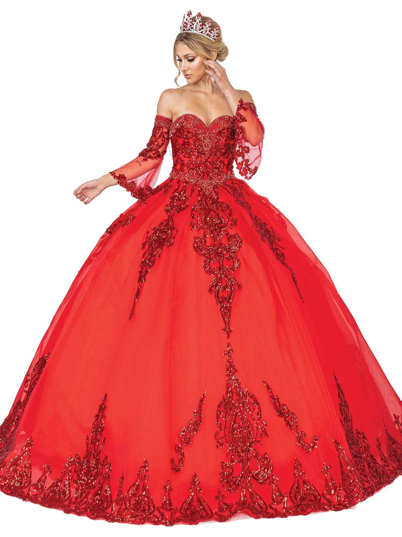 Dancing Queen - 1512 Embellished Strapless Sweetheart Ballgown Quinceanera Dresses XS / Rose Gold