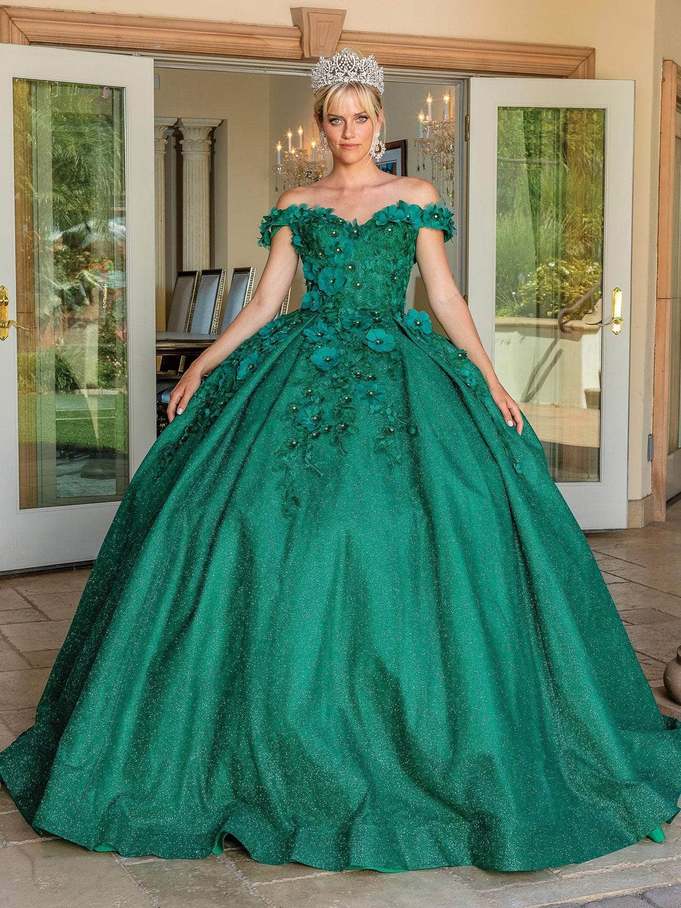 Dancing Queen - 1527 Beaded Floral Appliqued Quinceanera Gown