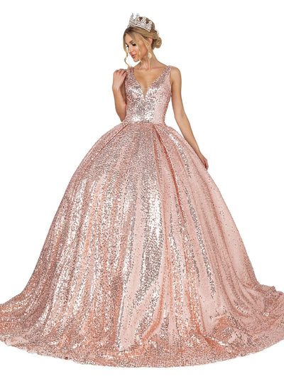 Dancing Queen - 1558 Sequin V-Neck Ballgown Quinceanera Dresses