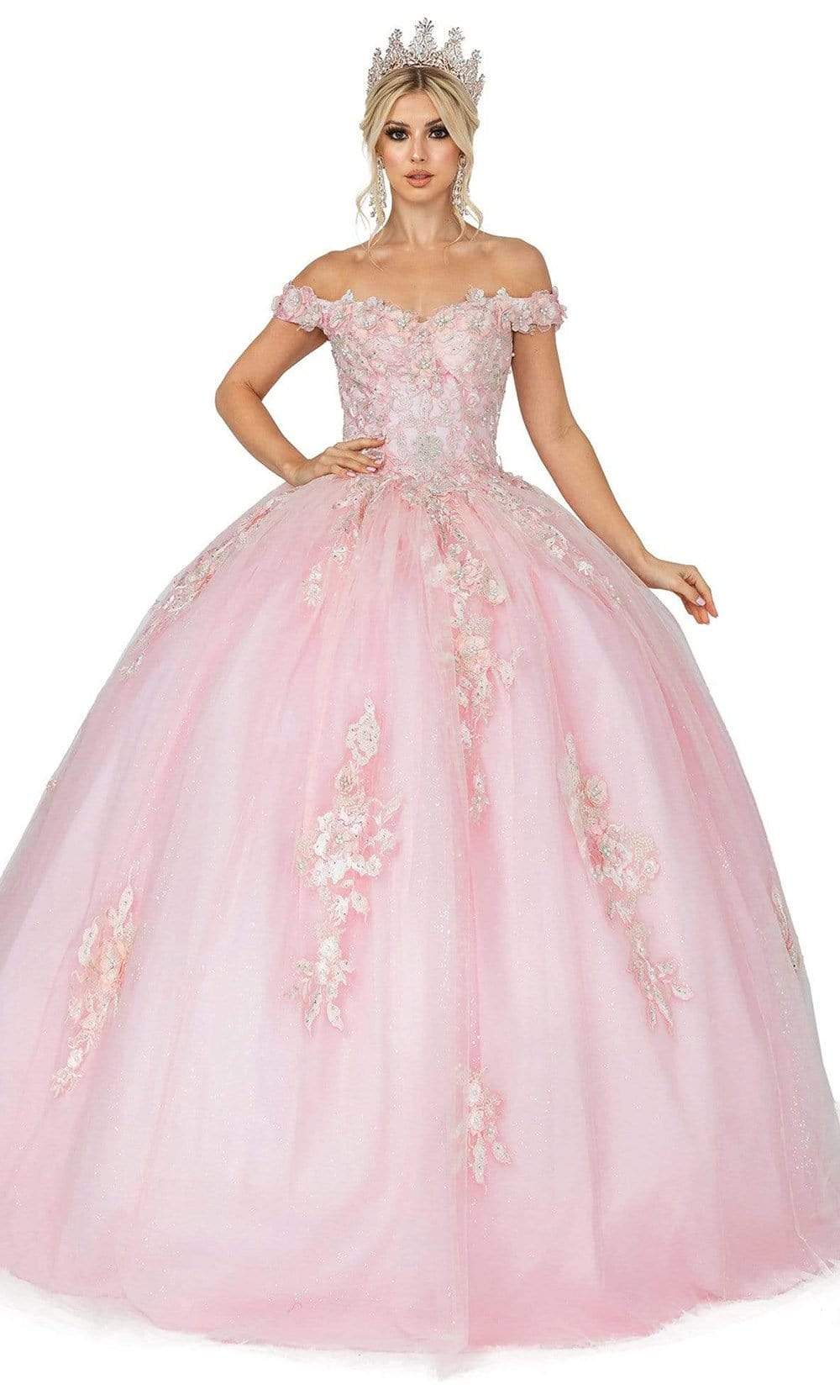 Dancing Queen - 1592 Floral Off Shoulder Ballgown Special Occasion Dress XS / Blush