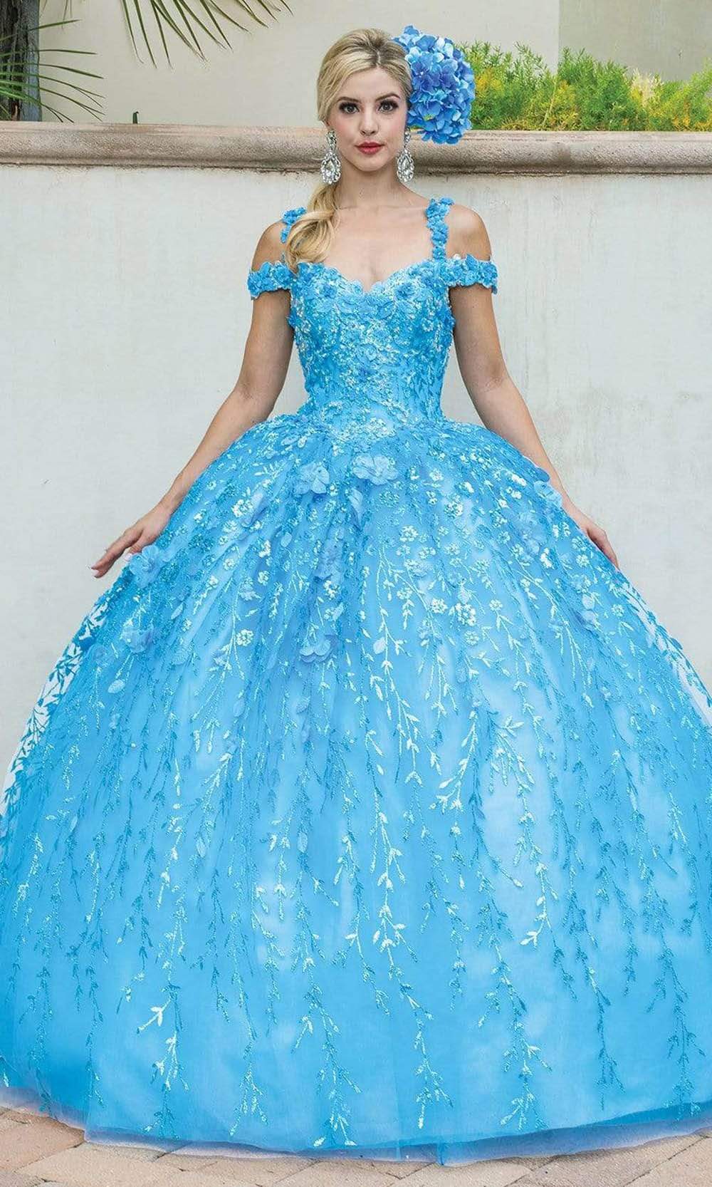 Dancing Queen - 1640 3D Floral Applique Corset Lace-Up Back Ballgown Special Occasion Dress XS / Bahama Blue