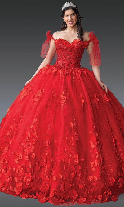 Dancing Queen 1792 - Off Shoulder Floral Quinceanera Gown Quinceanera Dresses XS /  Red