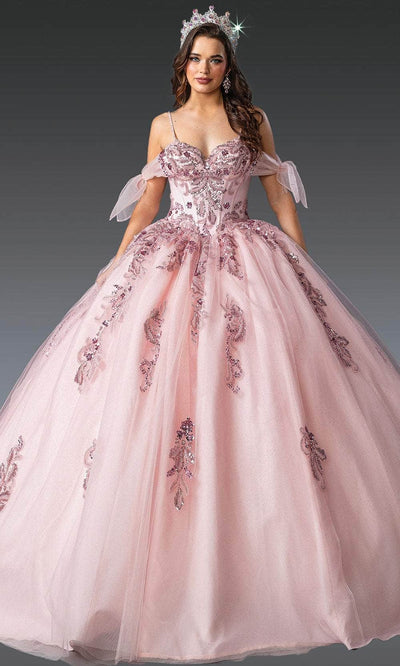 Dancing Queen 1902 - Glitter Lace-Up Sweetheart Ballgown Quinceanera Dresses XS /  Blush