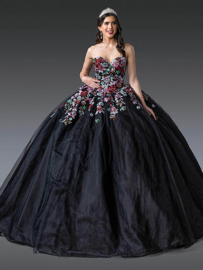 Dancing Queen 1927 - Sweetheart Floral Sequin Ballgown Quinceanera Dresses XS /  Black