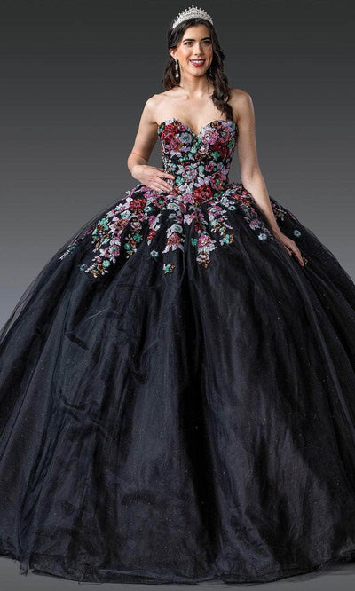 Dancing Queen 1927 - Sweetheart Floral Sequin Ballgown Quinceanera Dresses XS /  Black