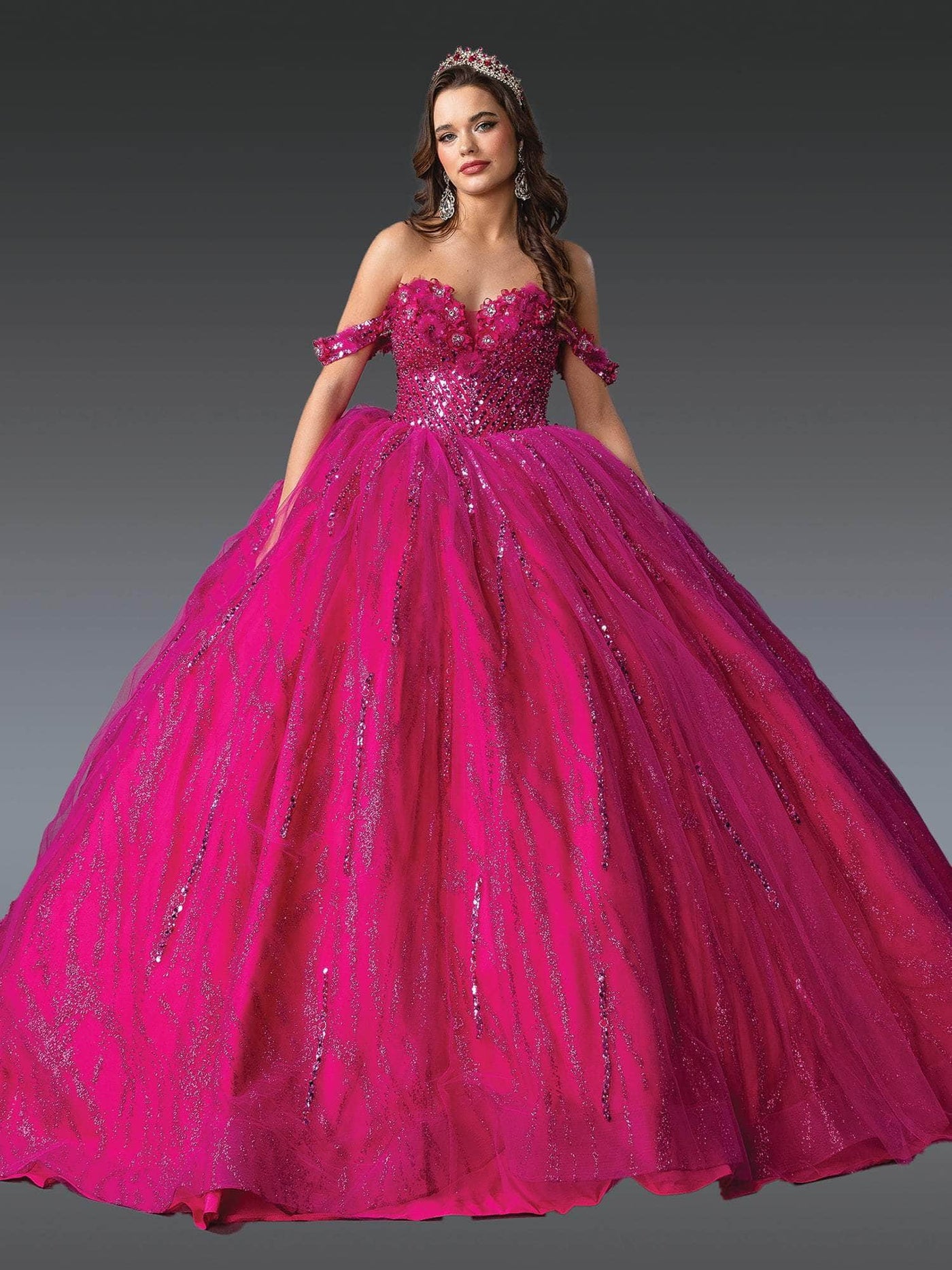 Dancing Queen 1957 - Sweetheart Floral Glitter Ballgown Quinceanera Dresses XS /  Fuchsia
