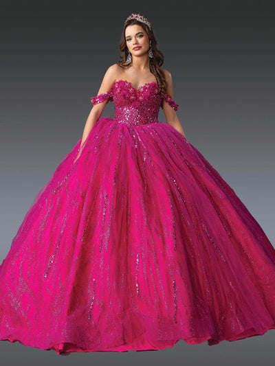 Dancing Queen 1957 - Sweetheart Floral Glitter Ballgown Quinceanera Dresses XS /  Fuchsia