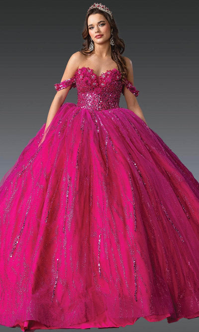 Dancing Queen 1957 - Sweetheart Floral Glitter Ballgown Quinceanera Dresses XS /  Fuchsia