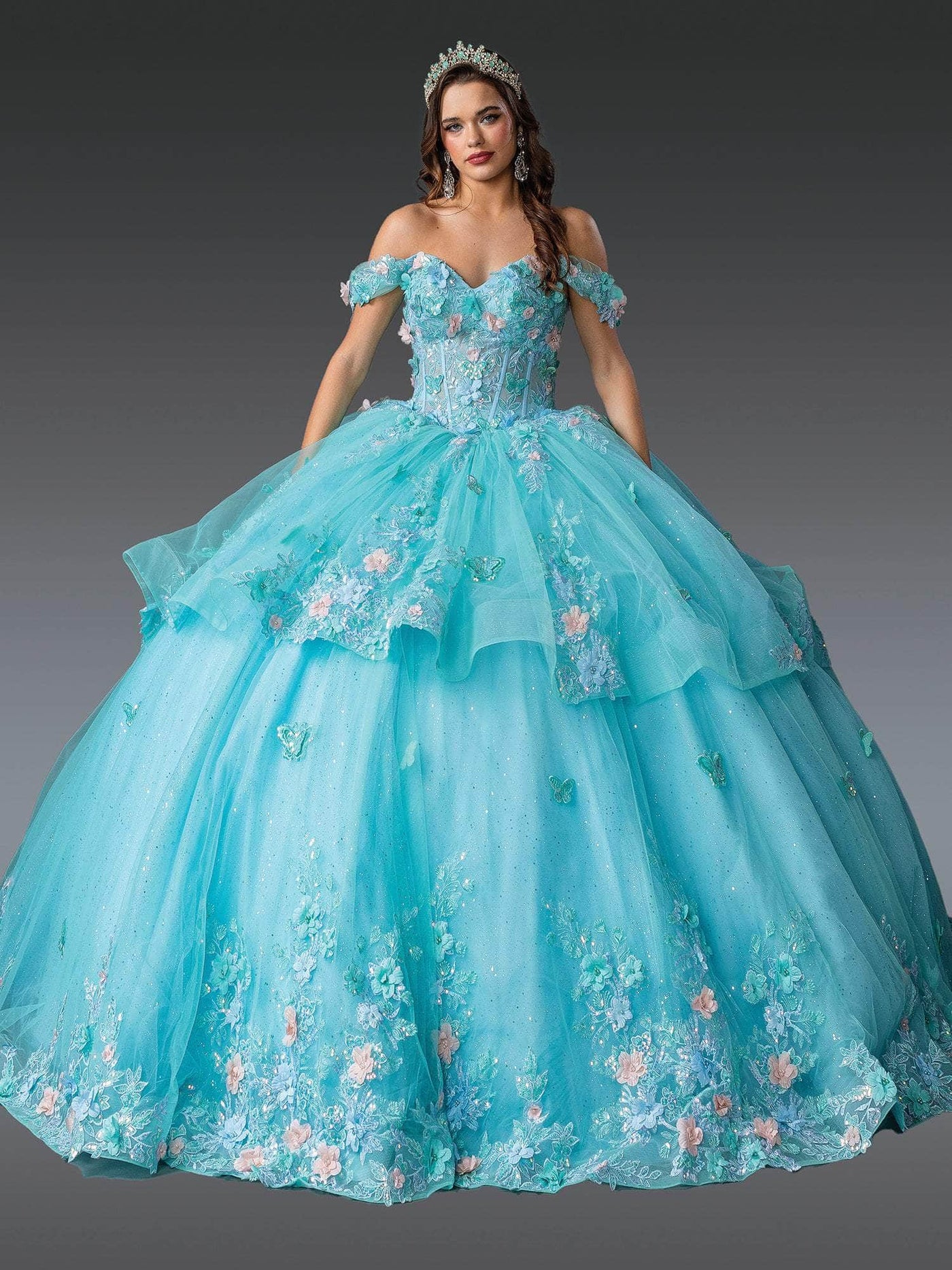 Dancing Queen 1974 - Applique Embellished Sweetheart Ballgown Quinceanera Dresses XS /  Bahamablue/Mint