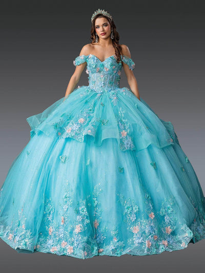 Dancing Queen 1974 - Applique Embellished Sweetheart Ballgown Quinceanera Dresses XS /  Bahamablue/Mint