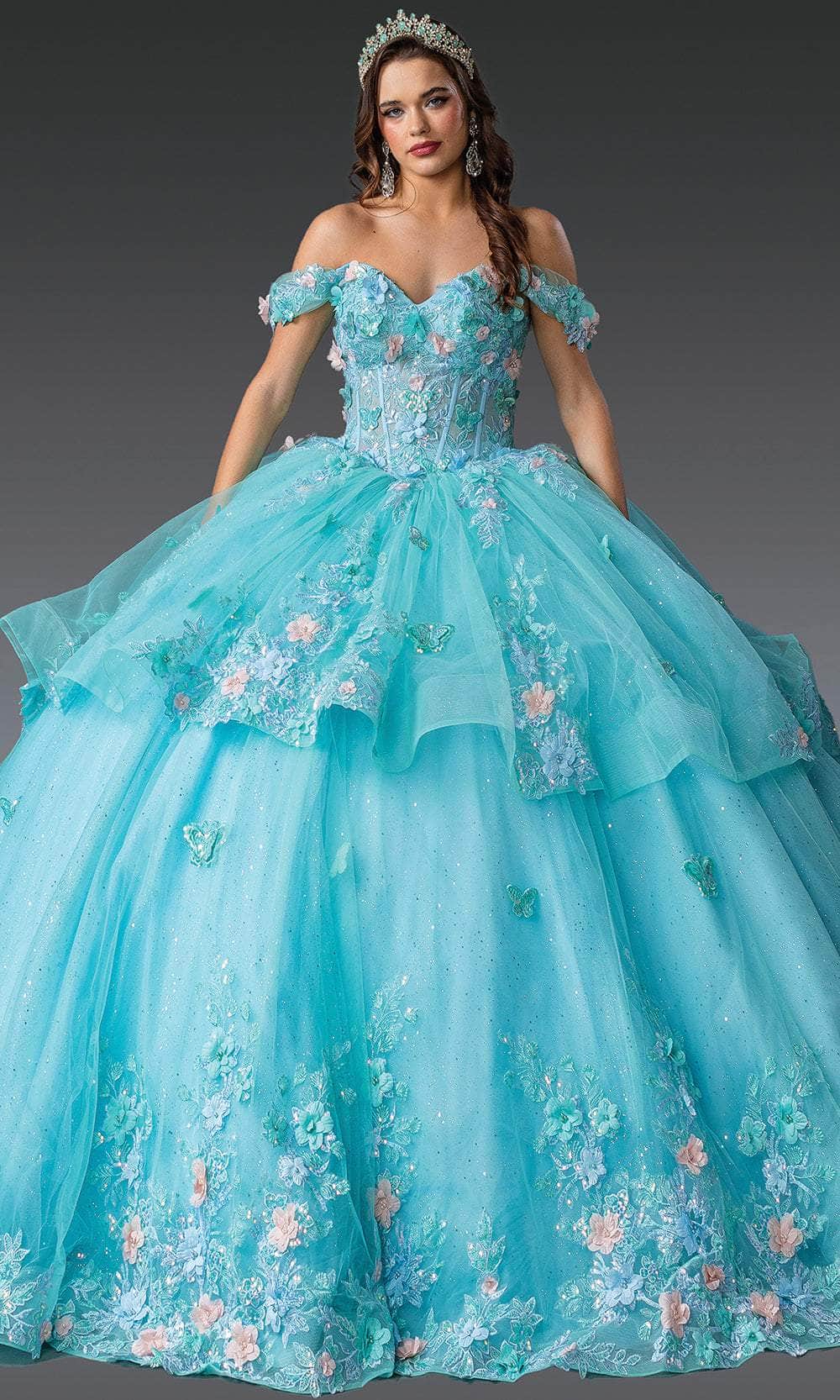Dancing Queen 1974 - Applique Embellished Sweetheart Ballgown Quinceanera Dresses XS /  Bahamablue/Mint