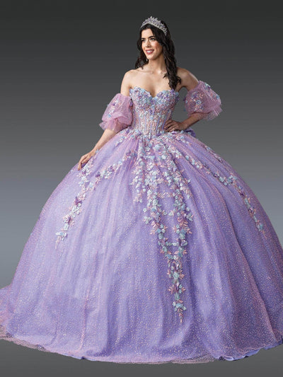 Dancing Queen 1979 - Embroidered Strapless Quinceanera Gown Quinceanera Dresses XS /  Lilac/Multi Print