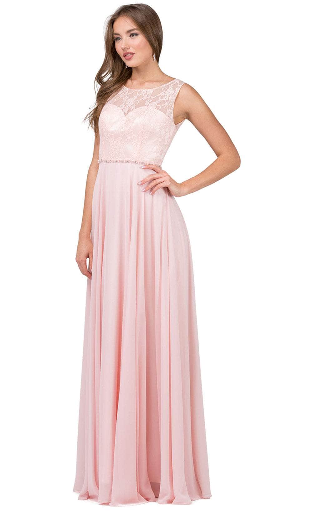 Dancing Queen 2240 - Lace Overlay Long Dress Bridesmaid Dresses XS /  Blush