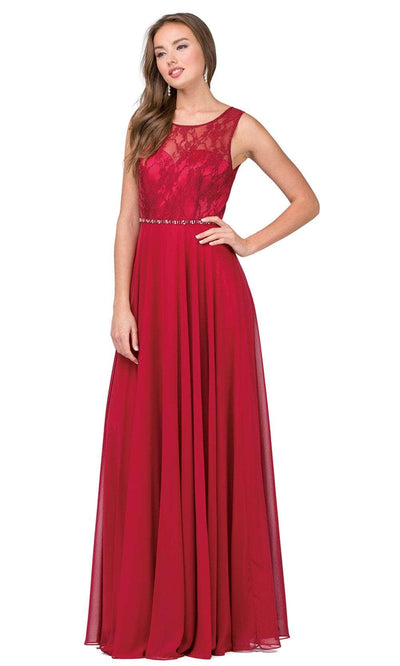 Dancing Queen 2240 - Lace Overlay Long Dress Bridesmaid Dresses XS /  Burgundy