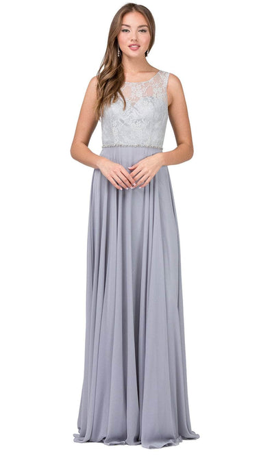 Dancing Queen 2240 - Lace Overlay Long Dress Bridesmaid Dresses XS /  Silver