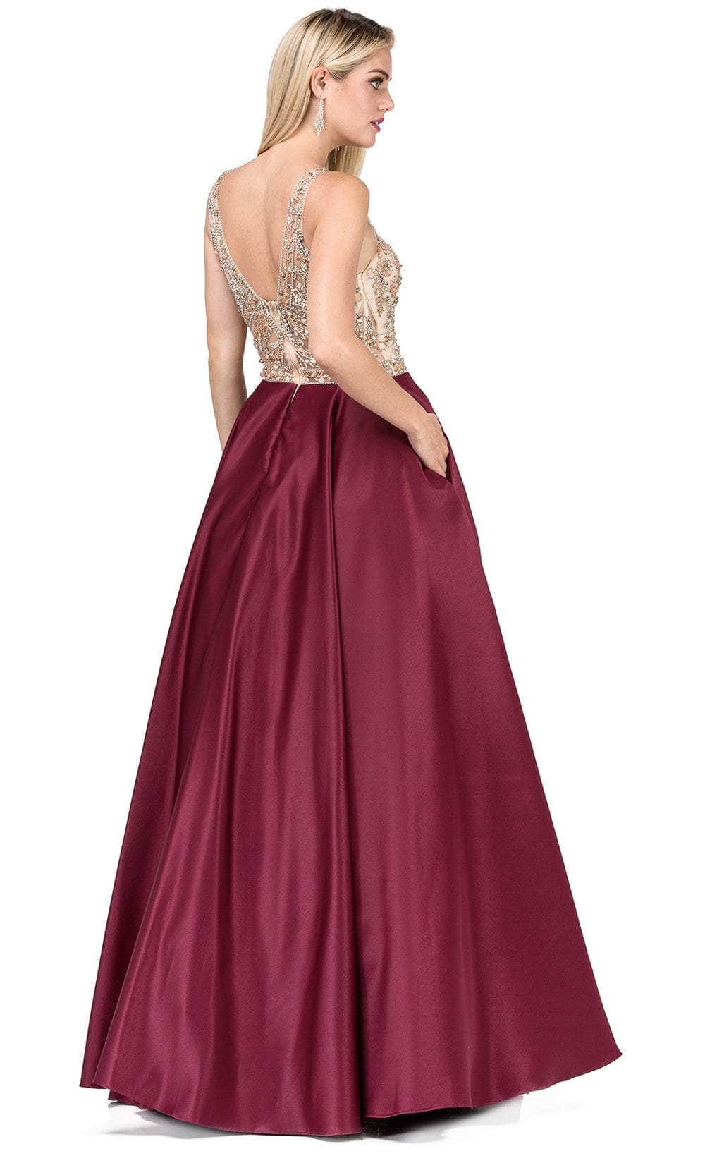 Dancing Queen 2416 - Sleeveless Satin A-Line Prom Gown Prom Dresses XS /  Burgundy