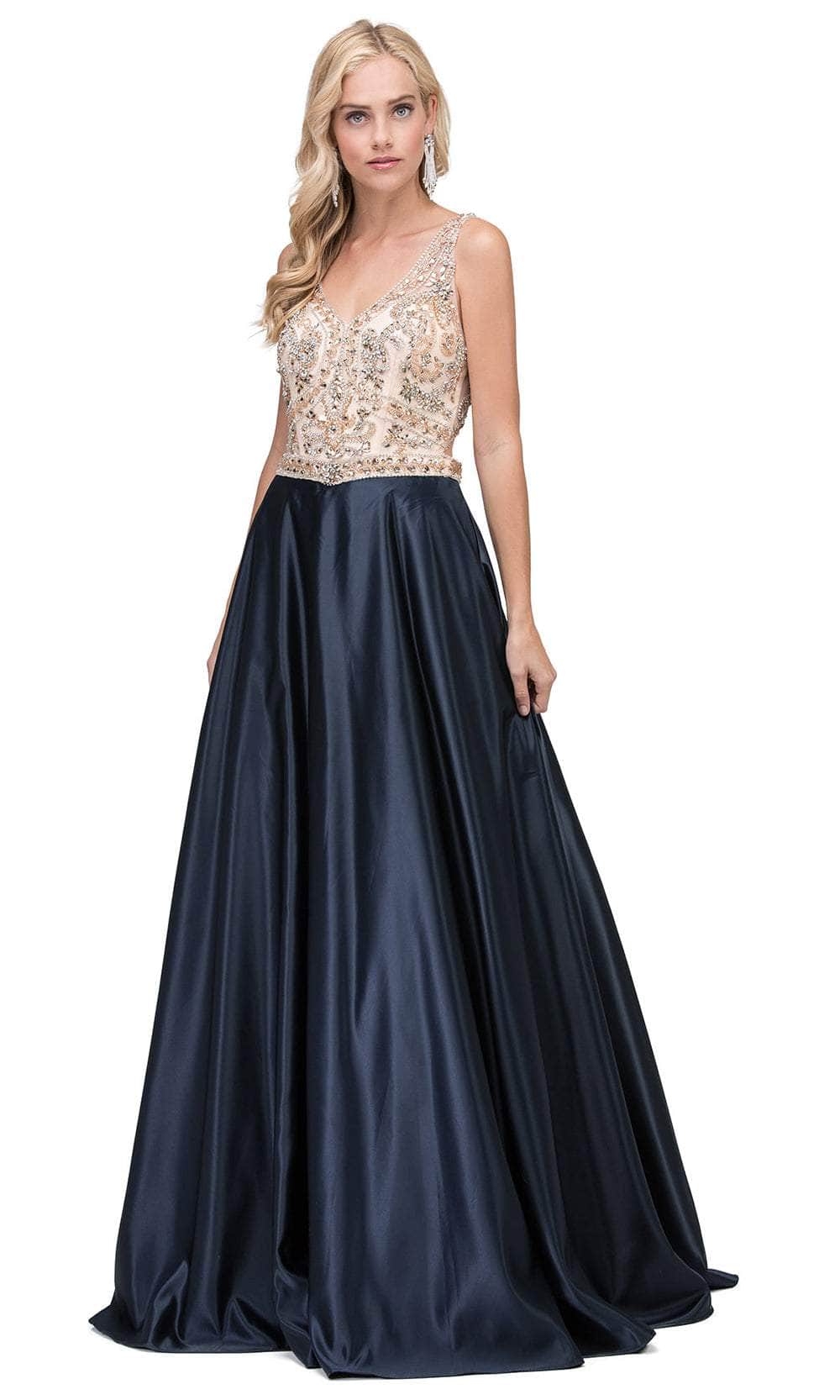 Dancing Queen 2416 - Sleeveless Satin A-Line Prom Gown Prom Dresses XS /  Navy