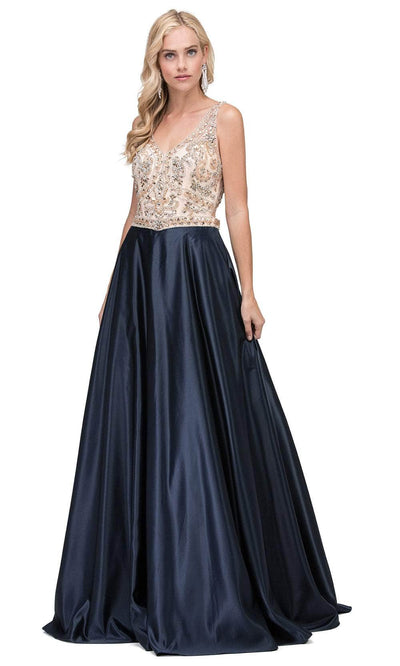 Dancing Queen 2416 - Sleeveless Satin A-Line Prom Gown Prom Dresses XS /  Navy