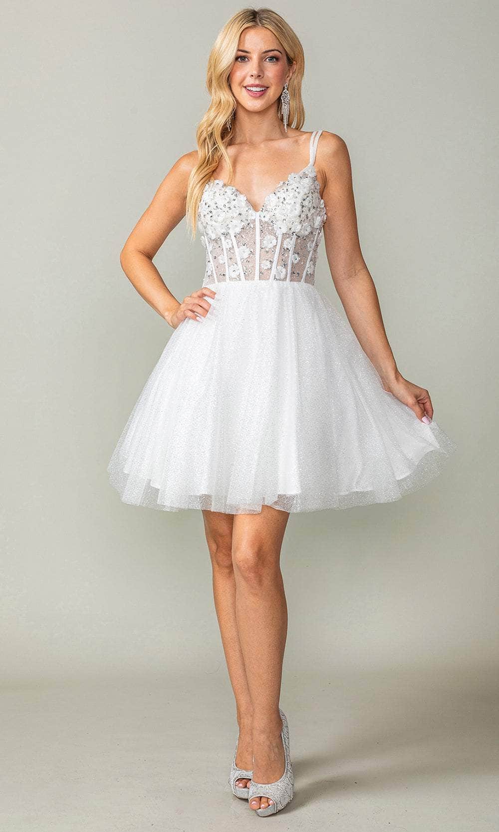Dancing Queen 3342 - Applique Ornate Cocktail Dress Special Occasion Dresses XS /  Off White
