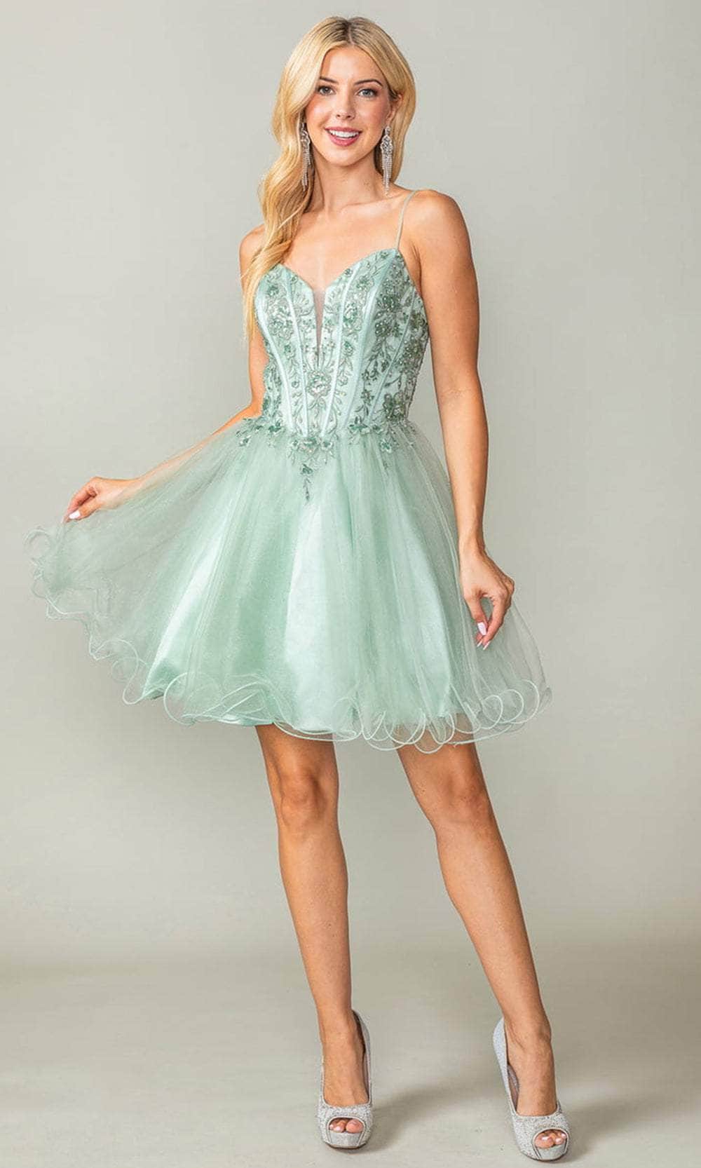 Dancing Queen 3351 - Floral Embellished Cocktail Dress Special Occasion Dresses XS /  Sage