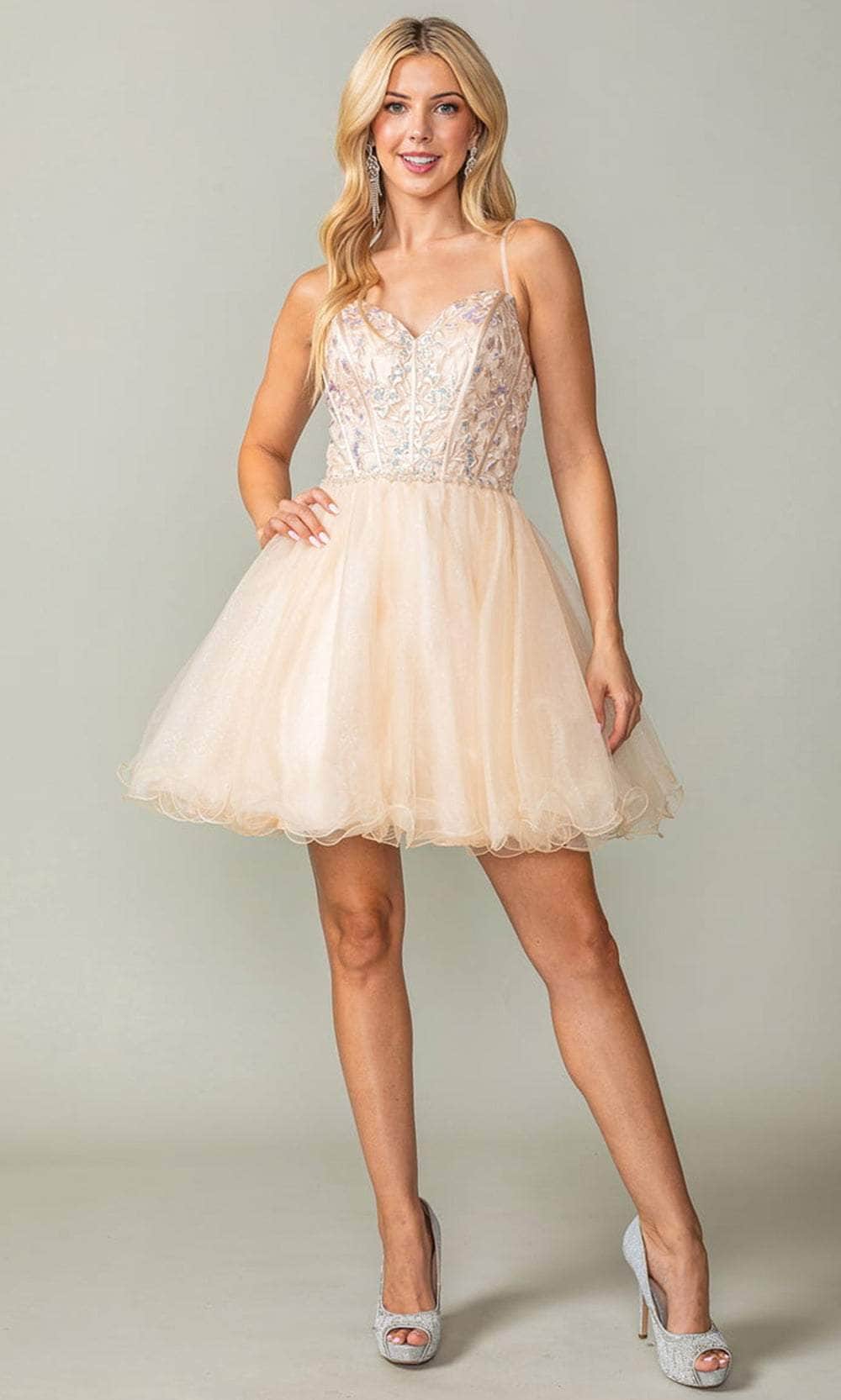 Dancing Queen 3352 - Embroidered A-Line Cocktail Dress Homecoming Dresses XS /  Champagne