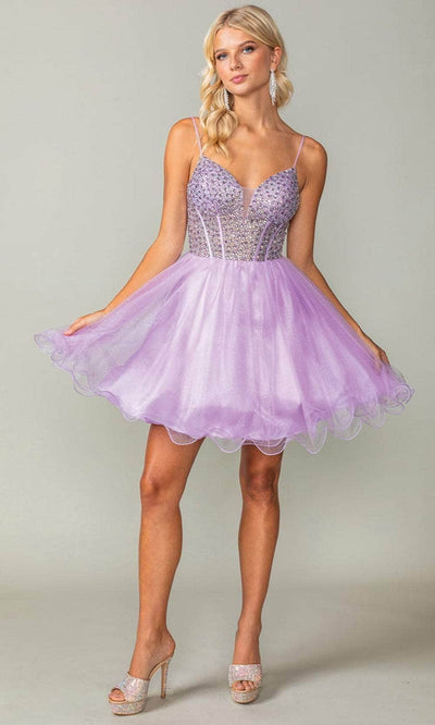 Dancing Queen 3353 - Sequined Bodice Cocktail Dress Special Occasion Dresses XS /  Lilac