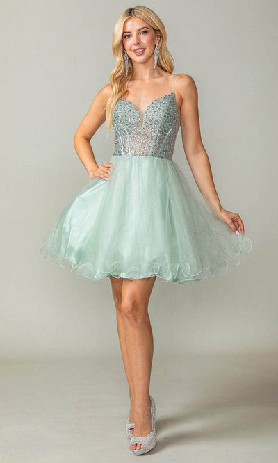 Dancing Queen 3353 - Sequined Bodice Cocktail Dress Special Occasion Dresses XS /  Sage