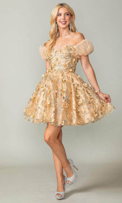 Dancing Queen 3355 - Puff Sleeve Corset Cocktail Dress Special Occasion Dresses