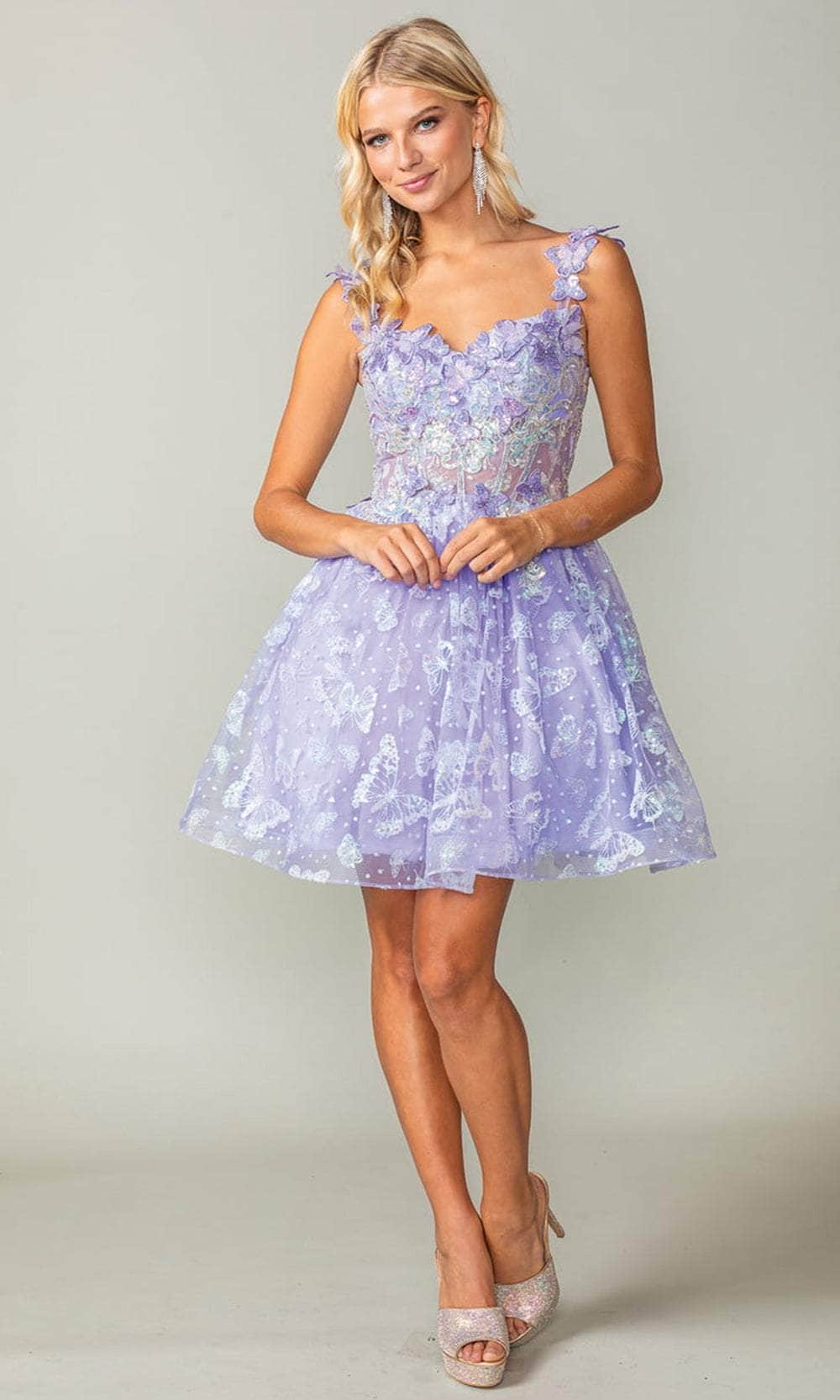 Embellished Short Homecoming Dress with Butterflies Lilac / XLarge Embellished Short Homecoming Dress with Butterflies Lilac / XLarge