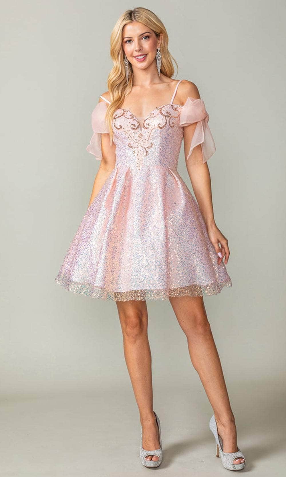 Dancing Queen 3363 - Beaded A-Line Cocktail Dress Special Occasion Dresses XS /  Blush