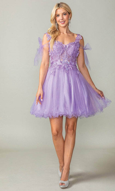 Dancing Queen 3365 - Embroidered Corset Cocktail Dress Special Occasion Dresses XS /  Lilac