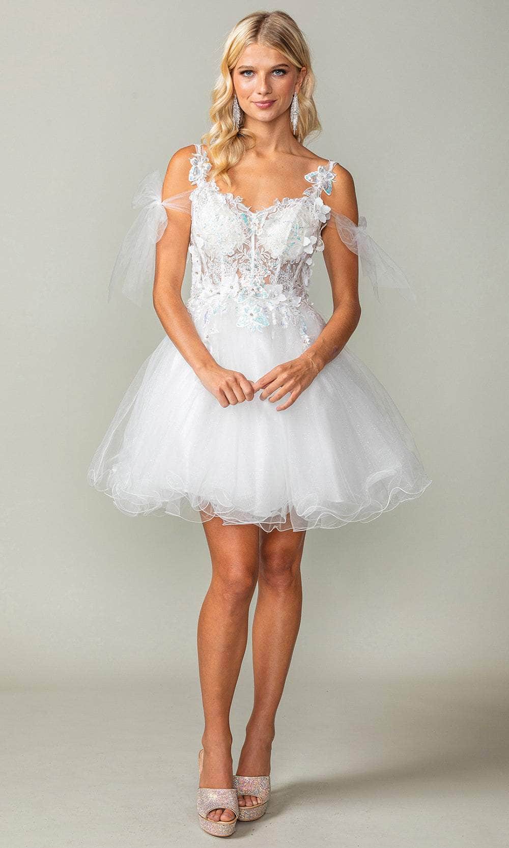 Dancing Queen 3365 - Applique Corset Cocktail Dress Special Occasion Dress XS / Off White
