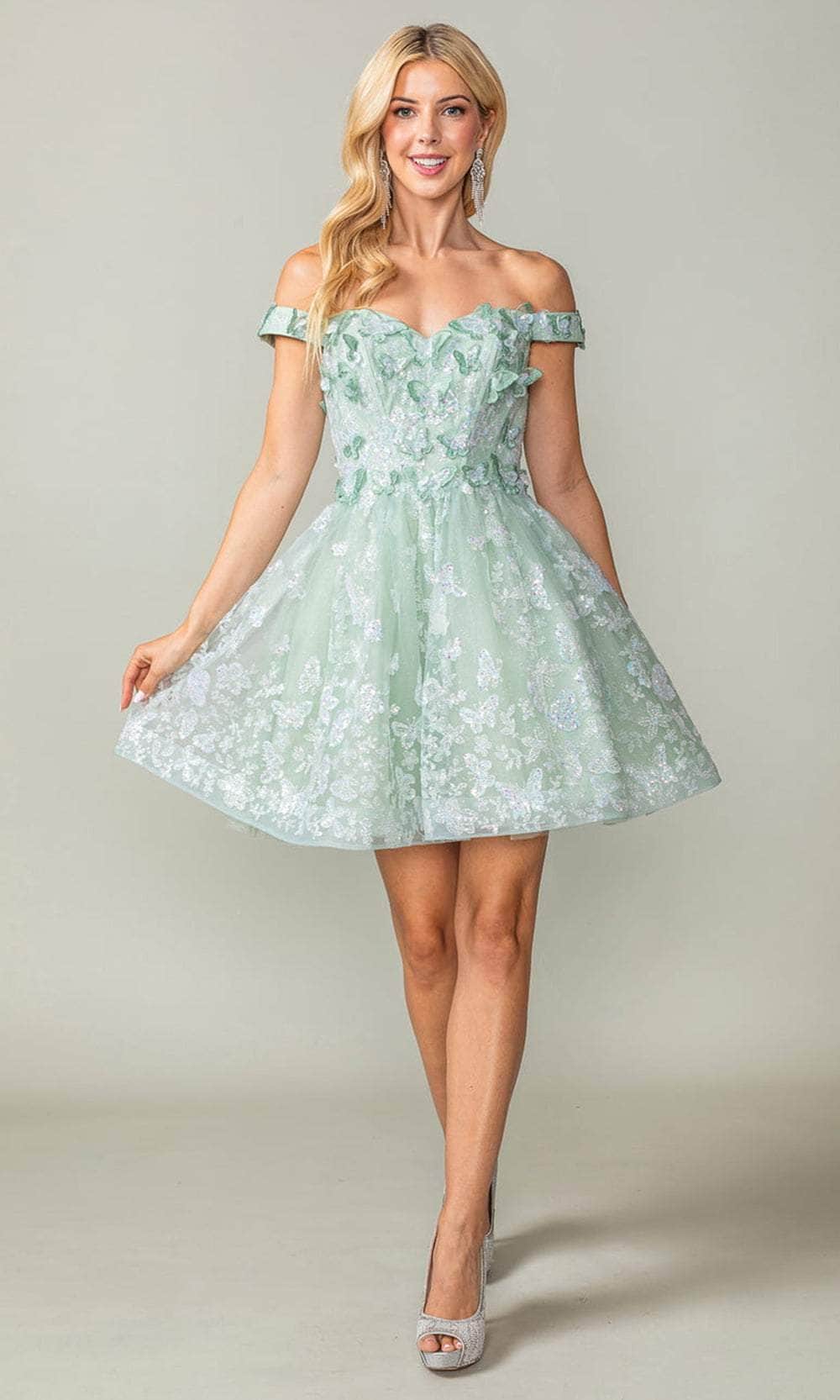 Dancing Queen 3366 - Butterfly Applique Cocktail Dress Special Occasion Dresses XS /  Sage