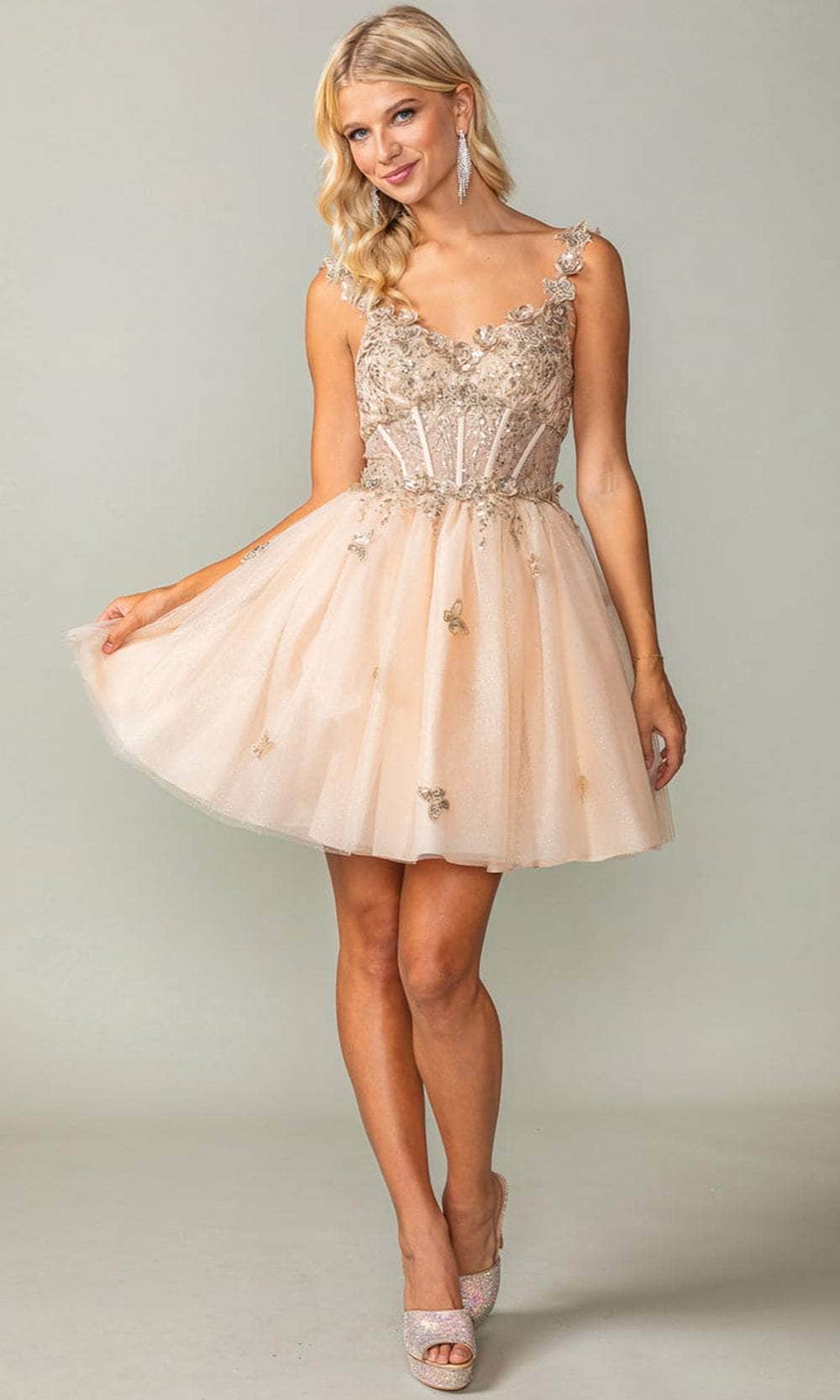 Dancing Queen 3367 - Sleeveless Butterfly Cocktail Dress Special Occasion Dresses XS /  Gold