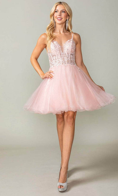 Dancing Queen 3368 - Embellished Lace Cocktail Dress Special Occasion Dresses XS /  Blush