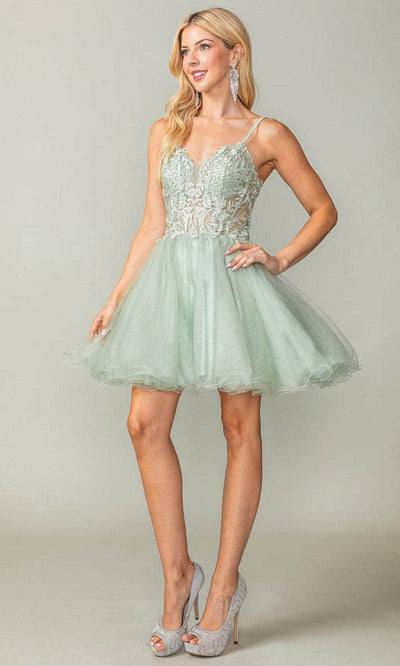 Dancing Queen 3368 - Embellished Lace Cocktail Dress Special Occasion Dresses XS /  Sage