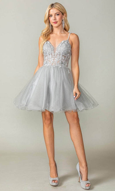 Dancing Queen 3368 - Embellished Lace Cocktail Dress Special Occasion Dresses XS /  Silver